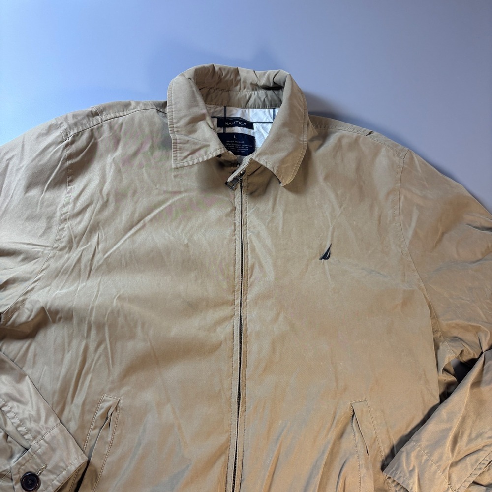Nautica Mens Lightweight Jacket Tan Full Zip Collared Size L